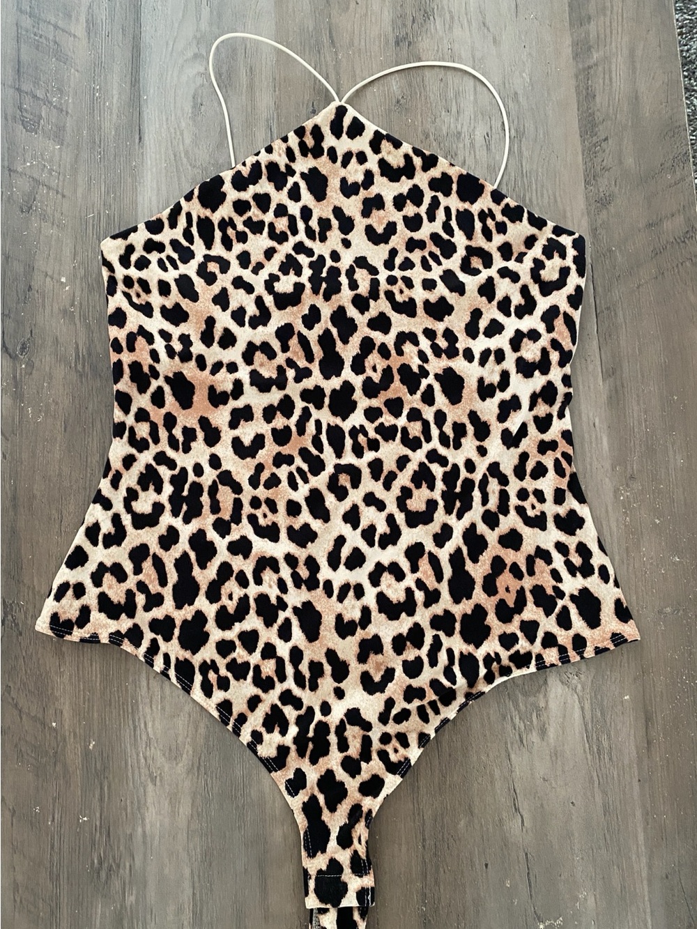 H&M Beige & Black Leopard-Print Strappy Bodysuit